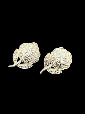 THEDA Sterling Silver Marcasite Rose Stud Earrings